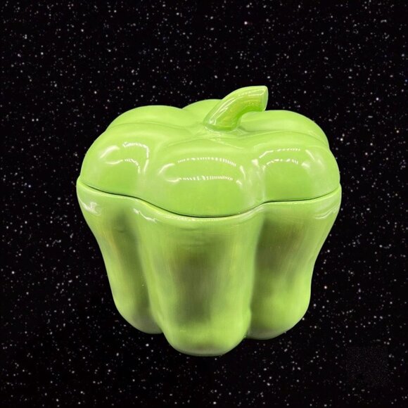 Temp Tations Green Pepper Canister Cookie Jar Fresh Crop Signed Tara 8”T 8”W - Picture 8 of 8